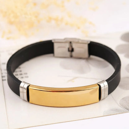 Simple Style Geometric Solid Color 304 Stainless Steel Silica Gel Wholesale Bangle