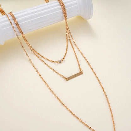 Simple Style Geometric Solid Color Artificial Crystal Alloy Women's Three Layer Necklace