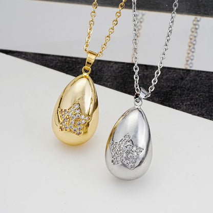 Simple Style Geometric Solid Color Copper Plating Inlay Zircon White Gold Plated Gold Plated Pendant Necklace