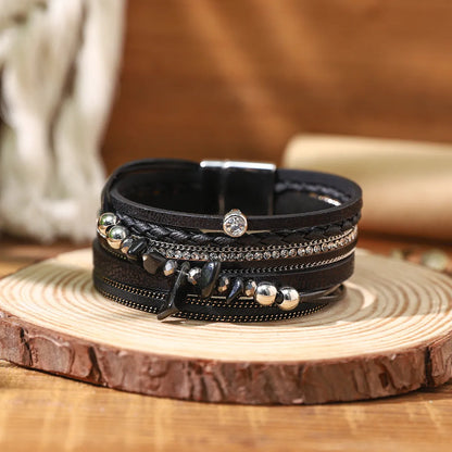 Simple Style Geometric Solid Color Pu Leather Knitting Women'S Bracelets