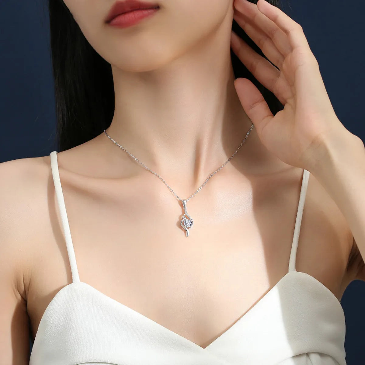 Simple Style Geometric Solid Color Sterling Silver Gra Plating Inlay Moissanite Pendant Necklace