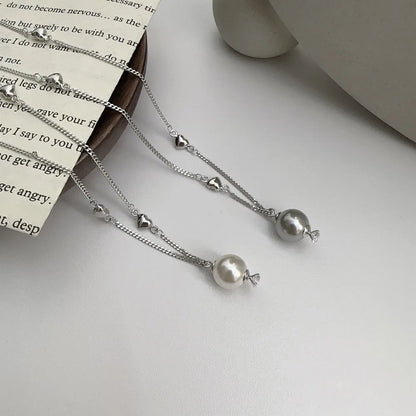 Simple Style Geometric Solid Color Sterling Silver Plating Inlay Artificial Pearls White Gold Plated Pendant Necklace