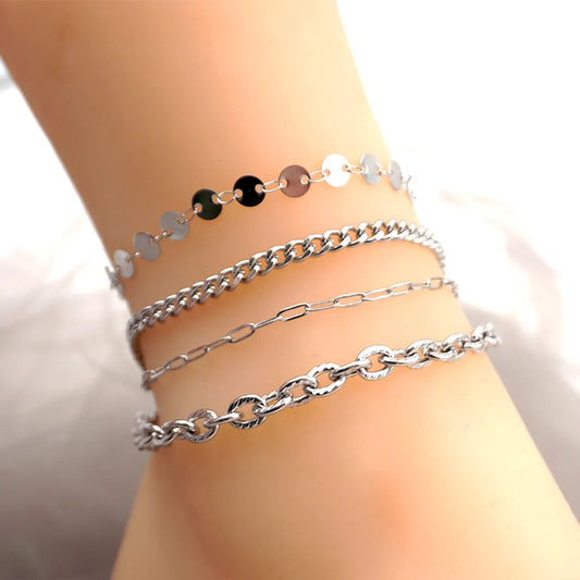 Simple Style Geometric Solid Color Titanium Steel Women'S Anklet