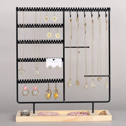 Simple Style Geometric Solid Wood Iron Jewelry Display