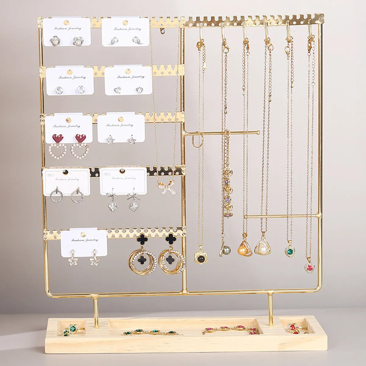 Simple Style Geometric Solid Wood Iron Jewelry Display