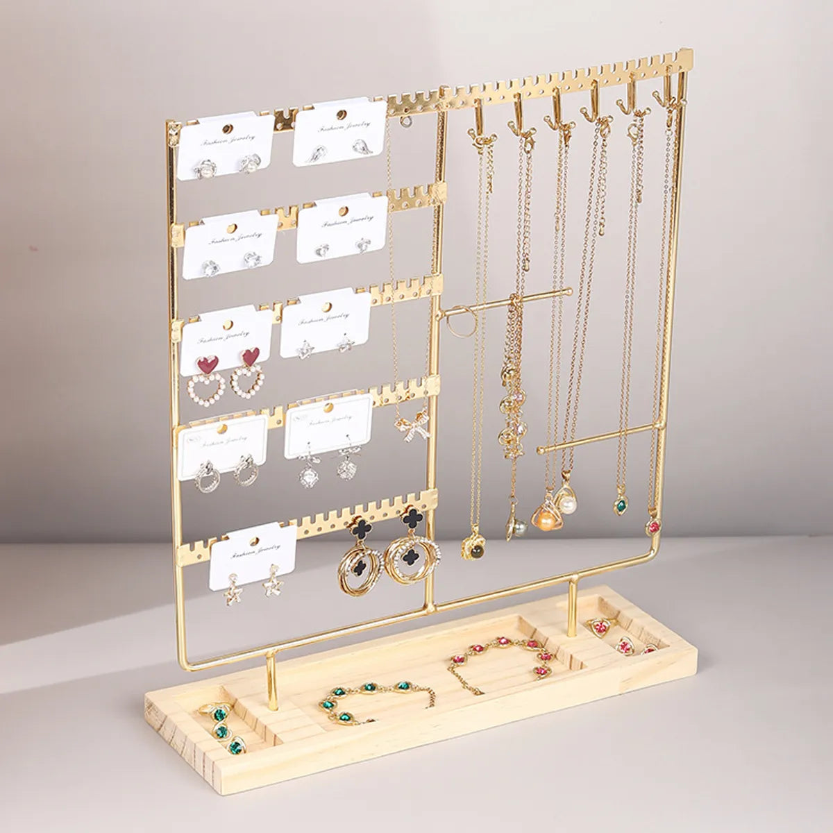 Simple Style Geometric Solid Wood Iron Jewelry Display