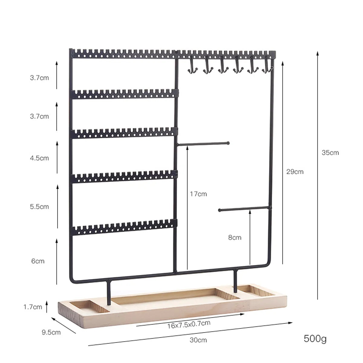 Simple Style Geometric Solid Wood Iron Jewelry Display