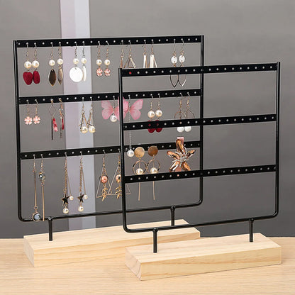 Simple Style Geometric Solid Wood Iron Jewelry Rack