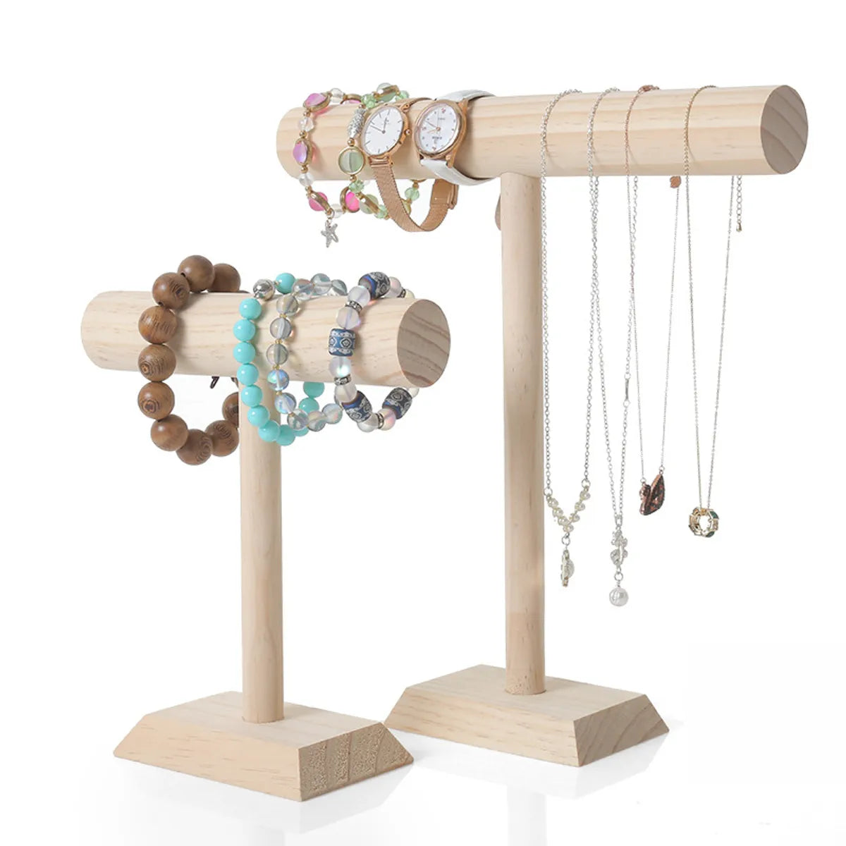 Simple Style Geometric Solid Wood Jewelry Rack