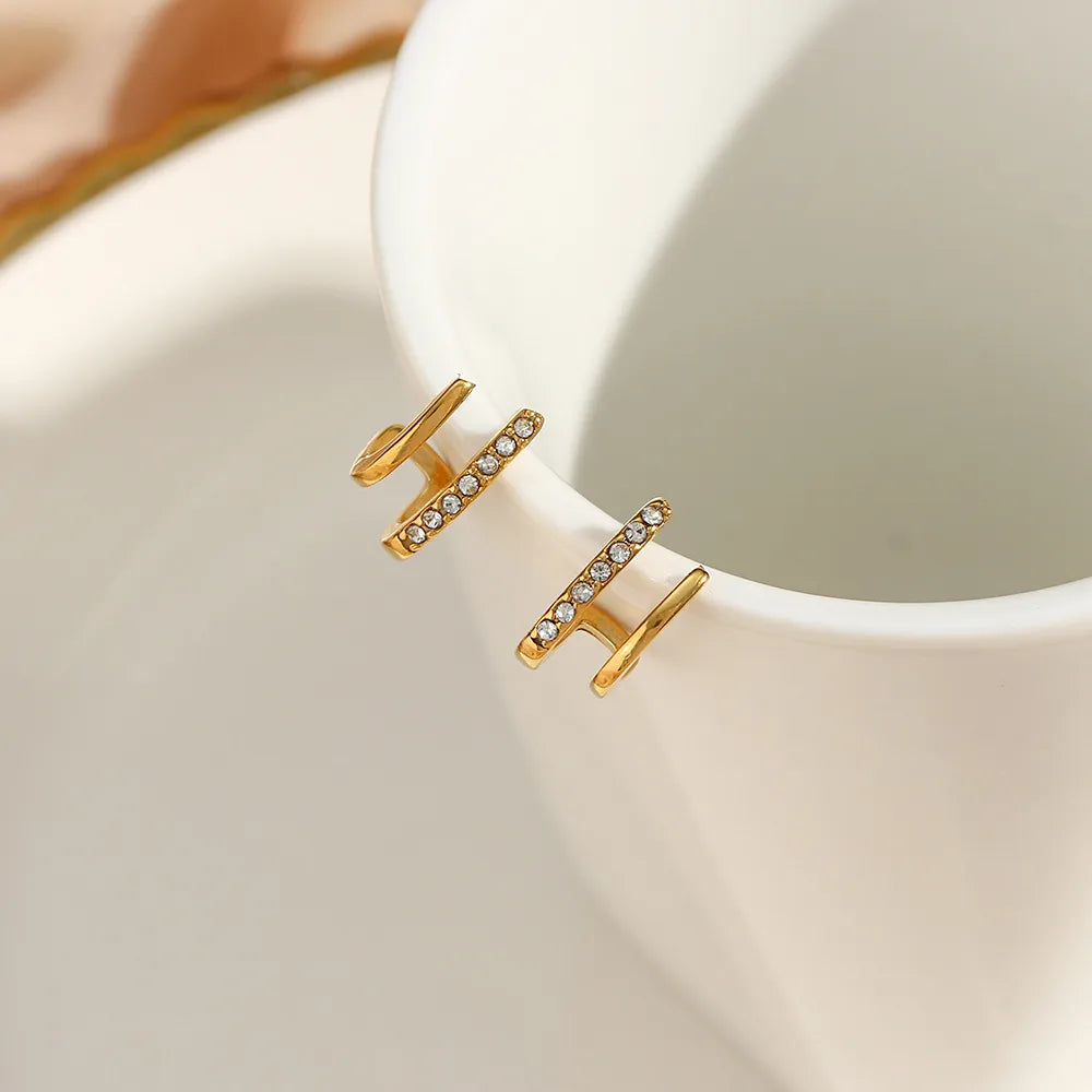 Simple Style Geometric Plating 304 Stainless Steel Zircon 18K Gold Plated Ear Studs