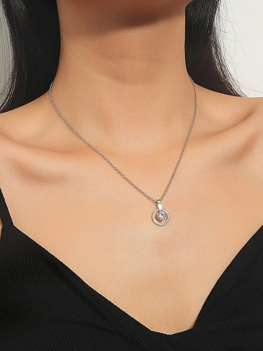 Simple Style Geometric Stainless Steel Glass Pendant Necklace