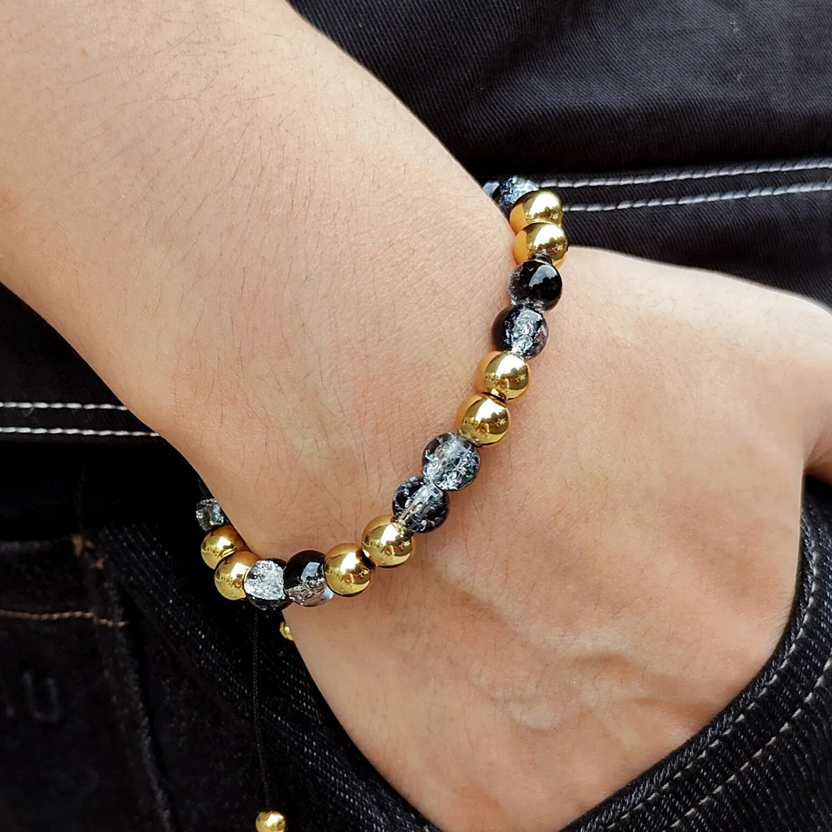 Simple Style Geometric Stainless Steel Glass Rope Beaded Plating Unisex Bracelets