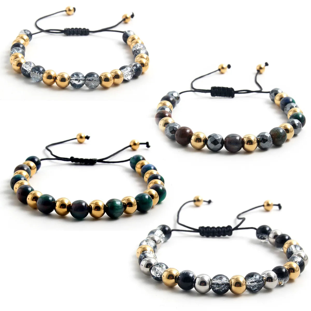 Simple Style Geometric Stainless Steel Glass Rope Beaded Plating Unisex Bracelets