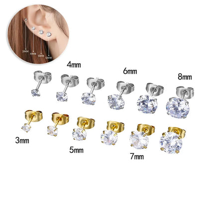 Simple Style Geometric Stainless Steel Inlaid Zircon Ear Studs 1 Piece