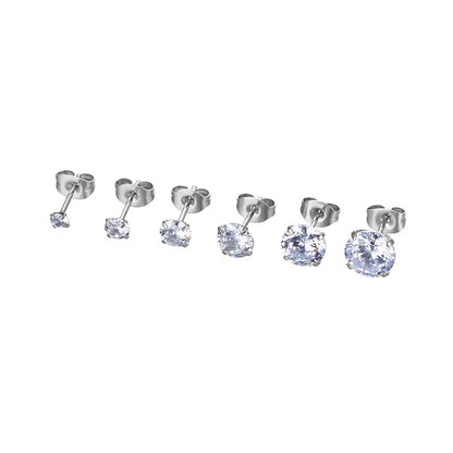 Simple Style Geometric Stainless Steel Inlaid Zircon Ear Studs 1 Piece