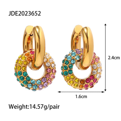 1 Pair Simple Style Geometric Inlay Stainless Steel Rhinestones 18k Gold Plated Drop Earrings