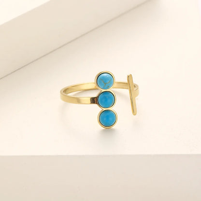 Simple Style Geometric Stainless Steel Inlay Turquoise Open Rings