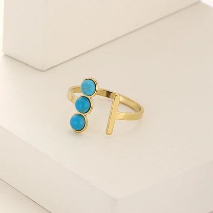 Simple Style Geometric Stainless Steel Inlay Turquoise Open Rings