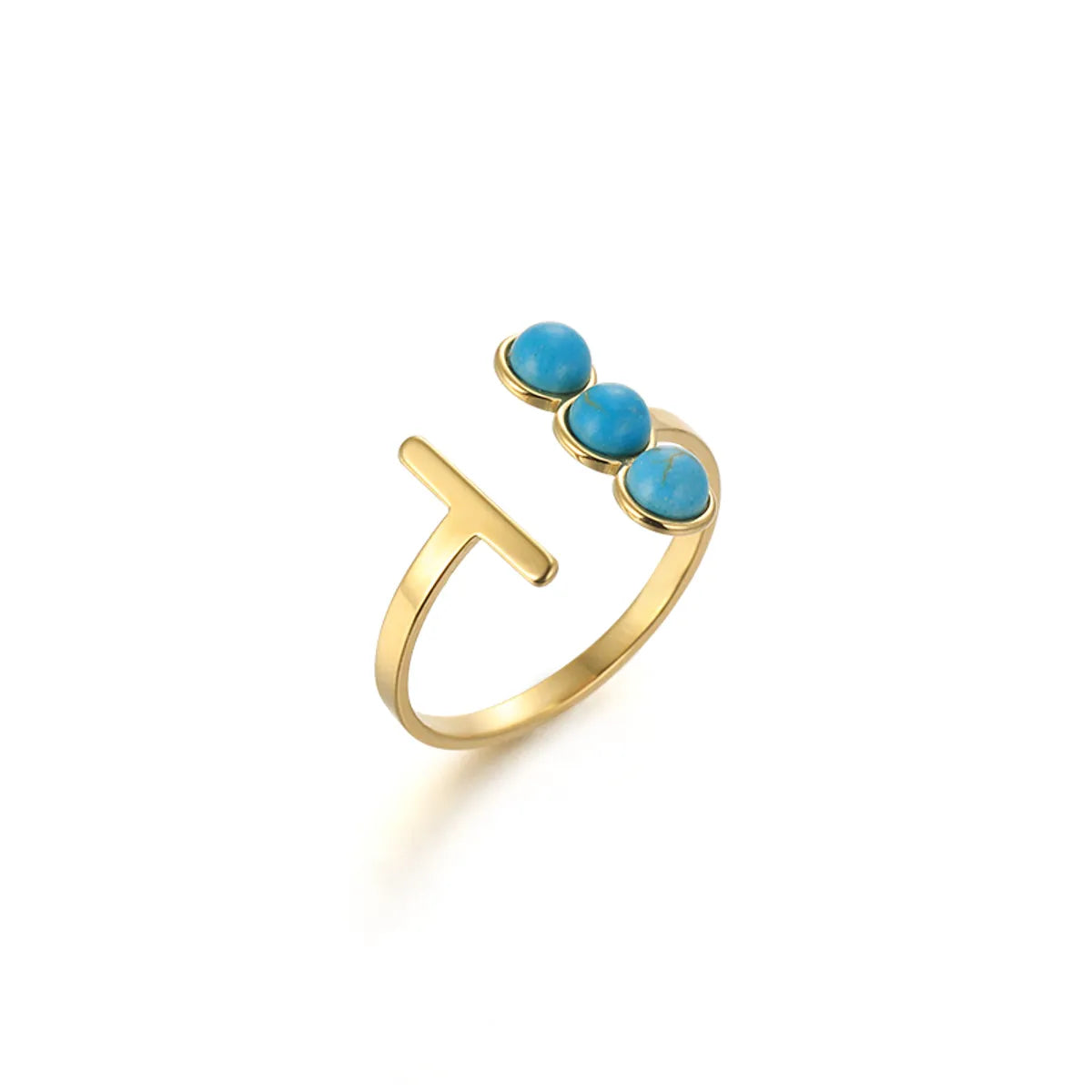 Simple Style Geometric Stainless Steel Inlay Turquoise Open Rings