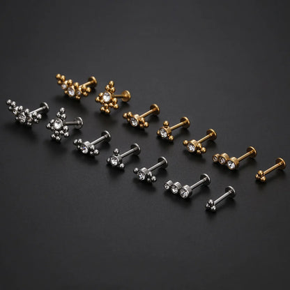 Simple Style Geometric Stainless Steel Inlay Zircon Lip Stud 1 Piece