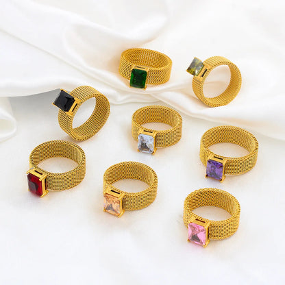 Simple Style Geometric Stainless Steel Inlay Zircon Rings 1 Piece