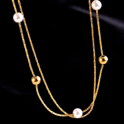 Stainless Steel 18K Gold Plated Simple Style Gold Plated Geometric Pearl Layered Necklaces