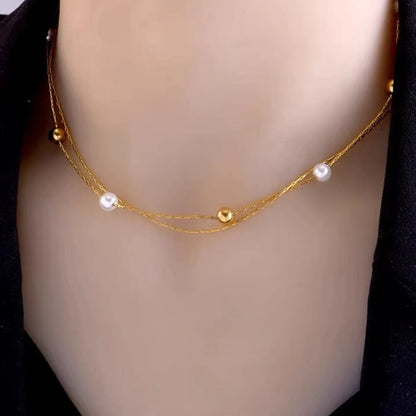 Stainless Steel 18K Gold Plated Simple Style Gold Plated Geometric Pearl Layered Necklaces