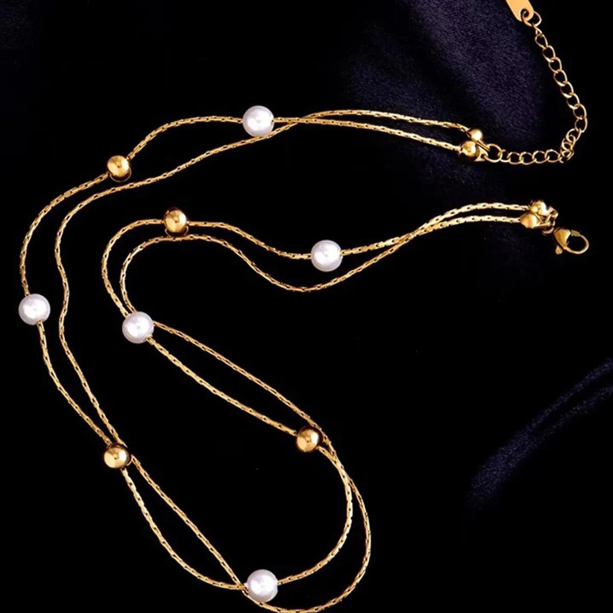 Stainless Steel 18K Gold Plated Simple Style Gold Plated Geometric Pearl Layered Necklaces