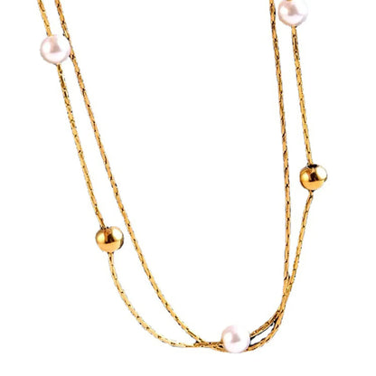 Stainless Steel 18K Gold Plated Simple Style Gold Plated Geometric Pearl Layered Necklaces