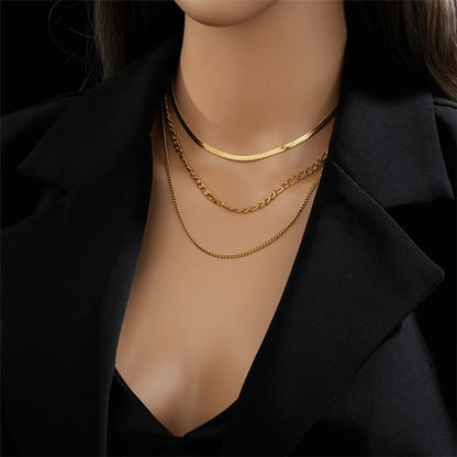 Simple Style Geometric Stainless Steel Layered Necklaces Gold Plated Stainless Steel Necklaces