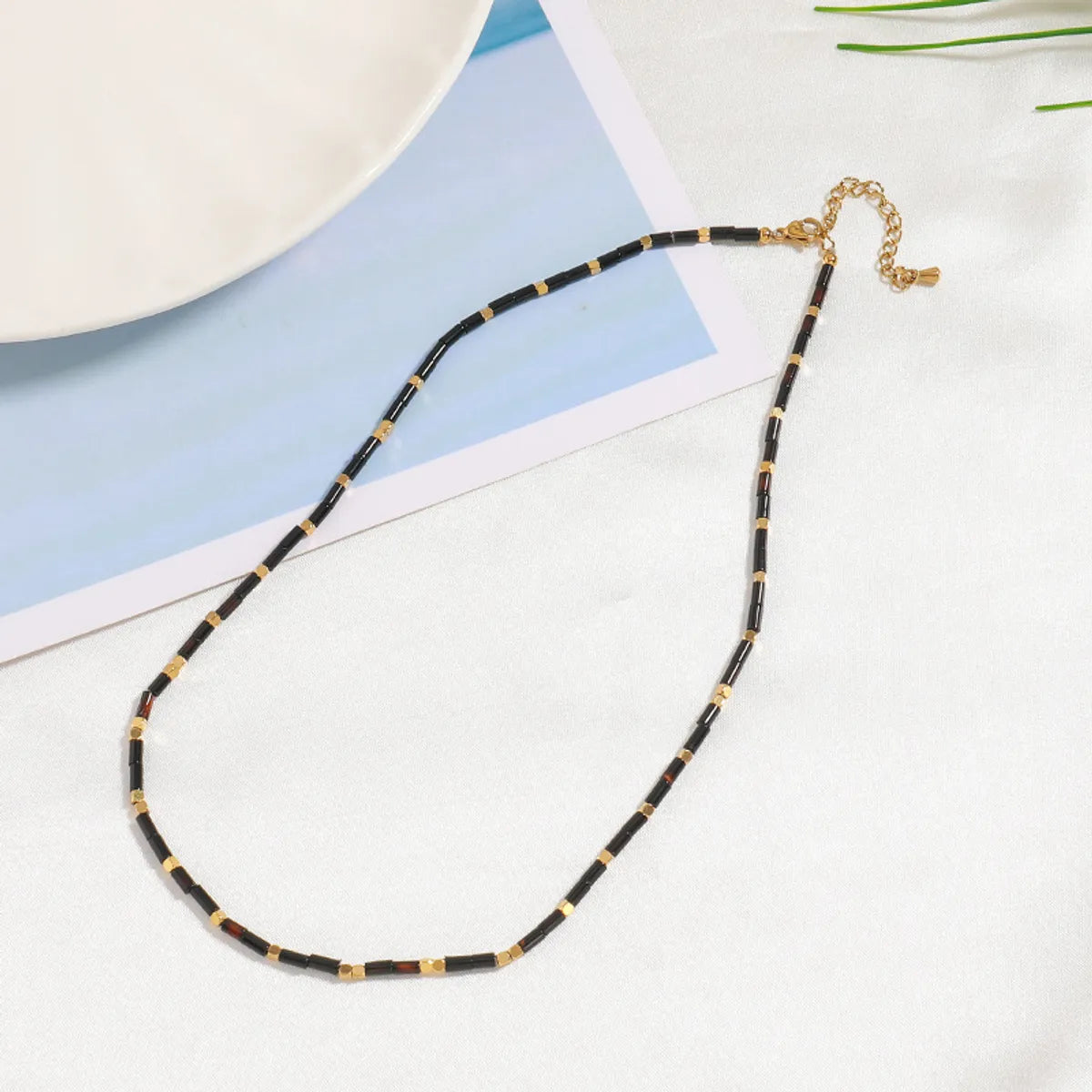 Simple Style Geometric Stainless Steel Natural Stone Beaded Choker