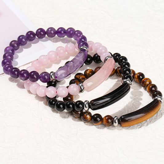 Simple Style Geometric Stainless Steel Natural Stone Polishing Bracelets