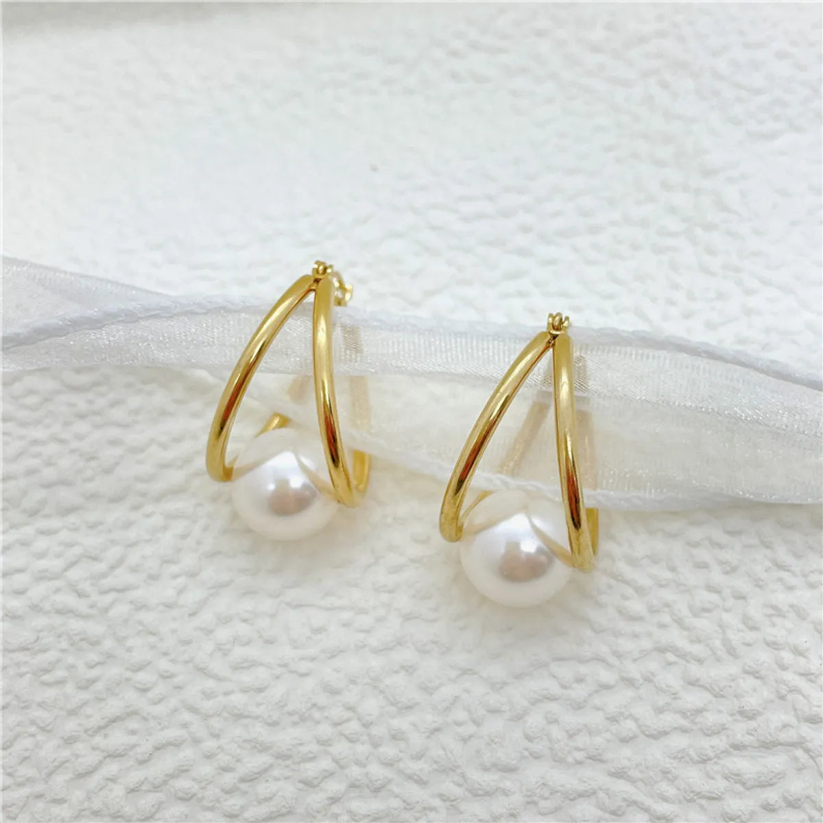 Simple Style Geometric Stainless Steel Plating Artificial Pearls Earrings 1 Pair