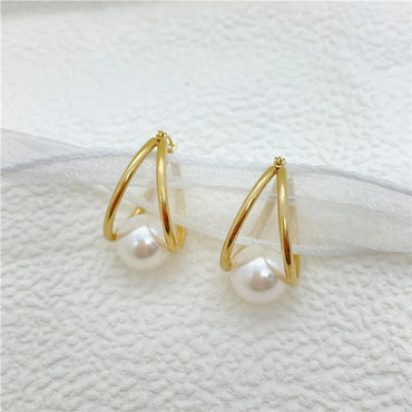 Simple Style Geometric Stainless Steel Plating Artificial Pearls Earrings 1 Pair