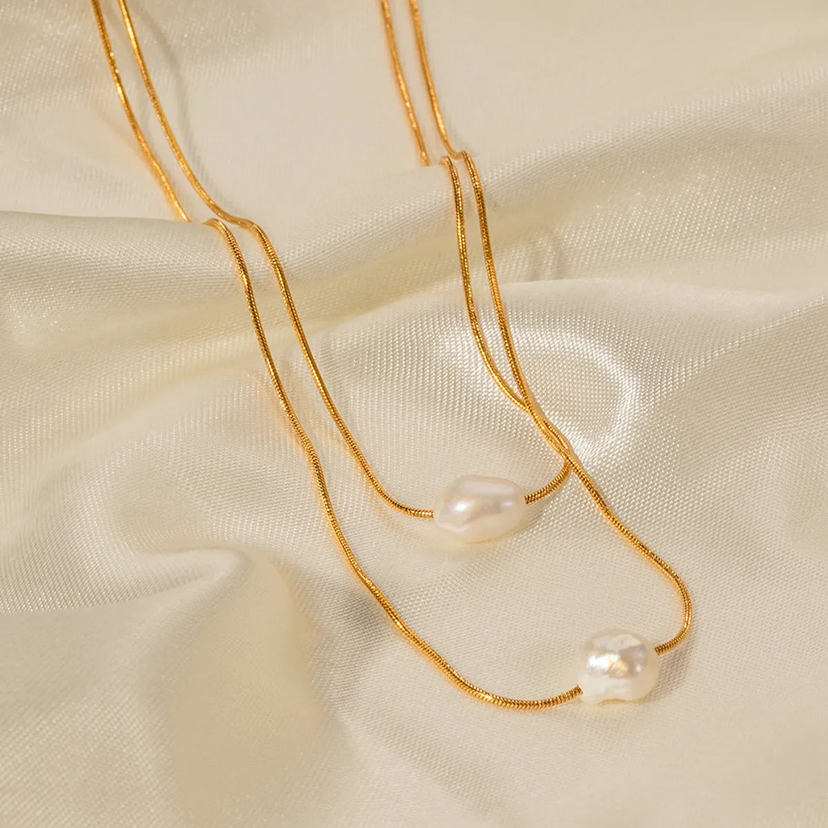 Simple Style Geometric Stainless Steel Plating Freshwater Pearl 18k Gold Plated Layered Necklaces