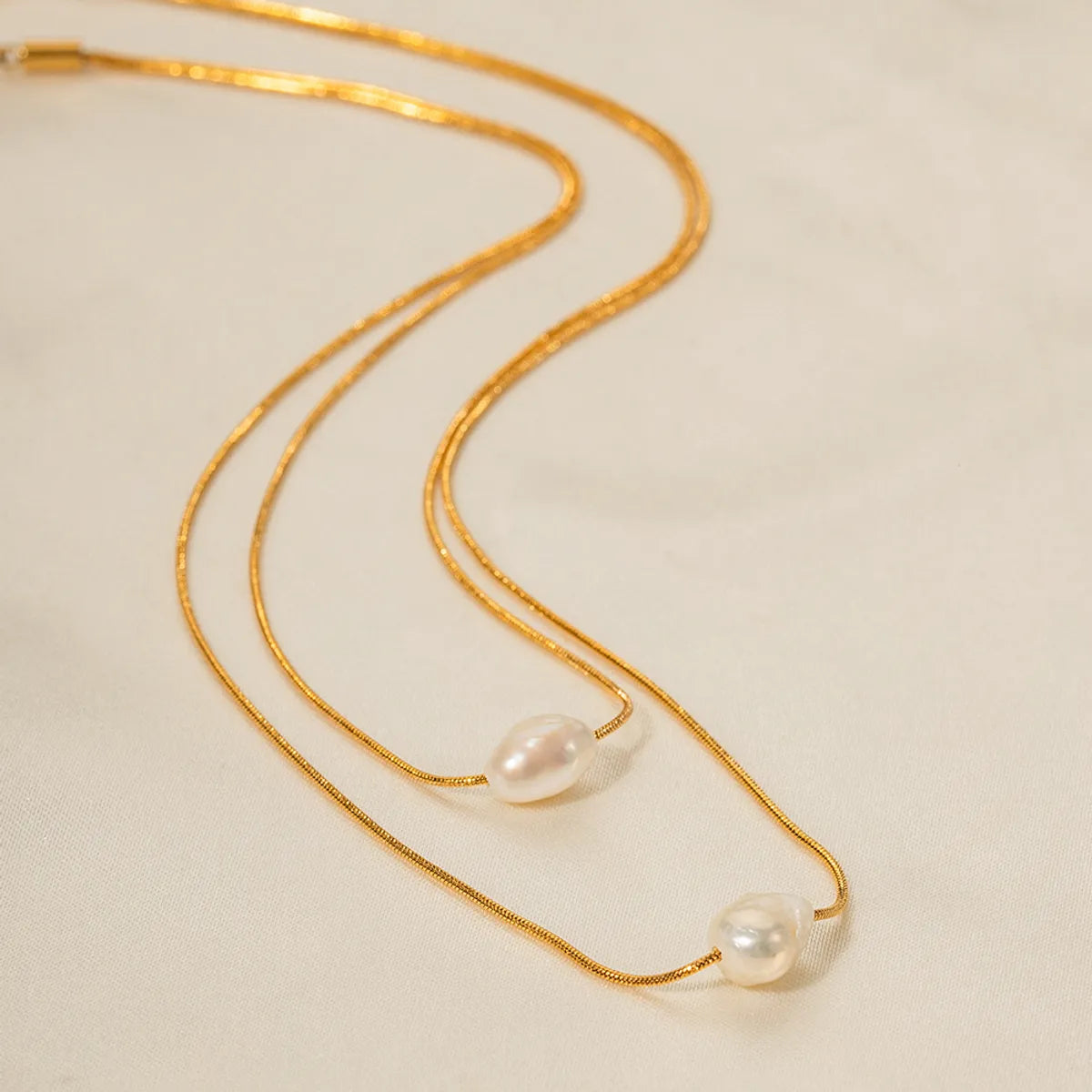 Simple Style Geometric Stainless Steel Plating Freshwater Pearl 18k Gold Plated Layered Necklaces