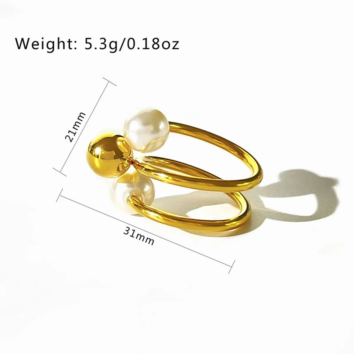 Wholesale Jewelry Simple Style Geometric 304 Stainless Steel Artificial Pearls 18K Gold Plated Plating Inlay Open Rings