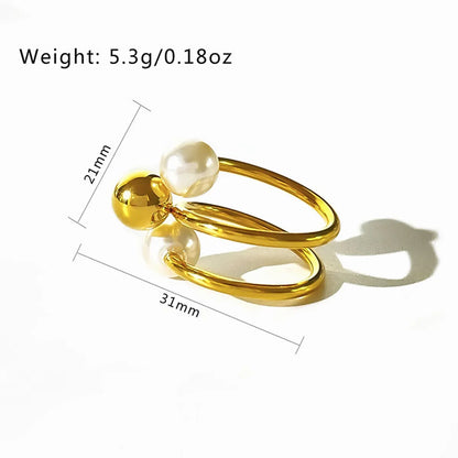 Wholesale Jewelry Simple Style Geometric 304 Stainless Steel Artificial Pearls 18K Gold Plated Plating Inlay Open Rings