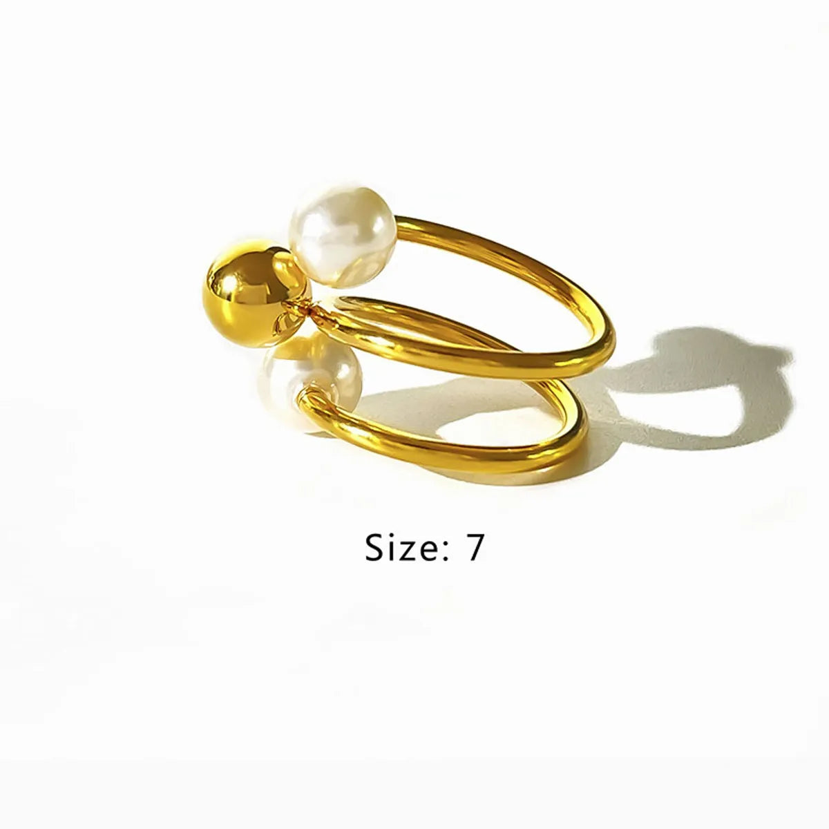 Wholesale Jewelry Simple Style Geometric 304 Stainless Steel Artificial Pearls 18K Gold Plated Plating Inlay Open Rings