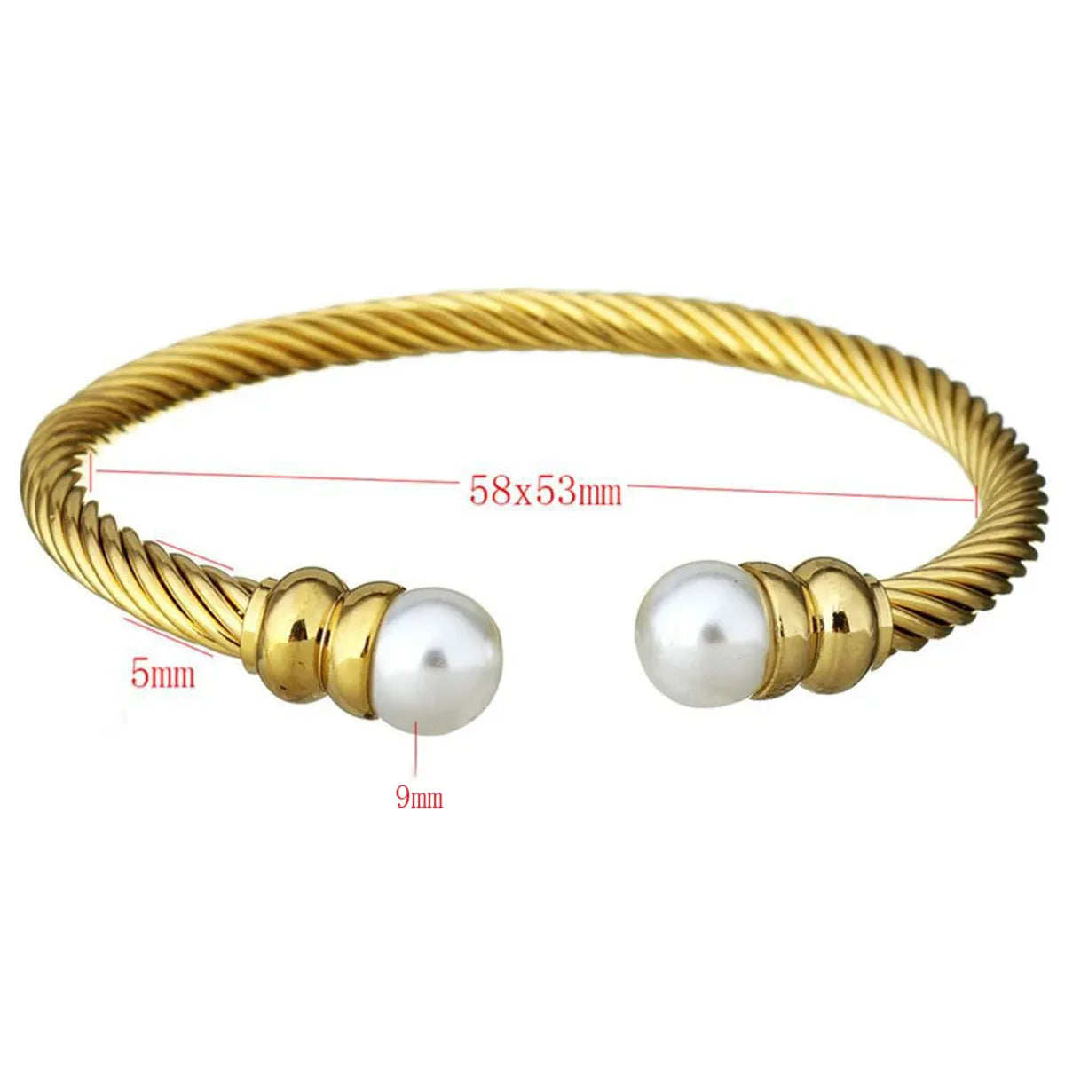 Simple Style Geometric Stainless Steel Artificial Pearls Twisted Cable Bracele Bangle In Bulk