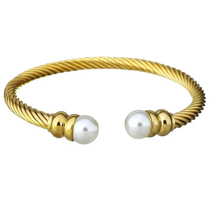 Simple Style Geometric Stainless Steel Artificial Pearls Twisted Cable Bracele Bangle In Bulk