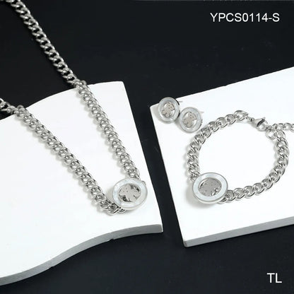 Wholesale Jewelry Simple Style Geometric 304 Stainless Steel Shell 18K Gold Plated Plating Inlay Jewelry Set