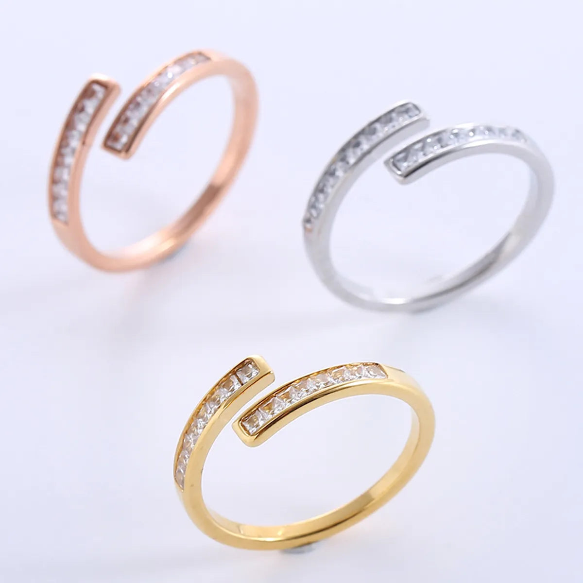 Simple Style Geometric Stainless Steel Plating Inlay Zircon 18k Gold Plated Rose Gold Plated Rings