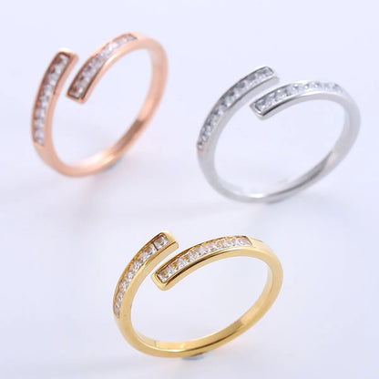 Simple Style Geometric Stainless Steel Plating Inlay Zircon 18k Gold Plated Rose Gold Plated Rings