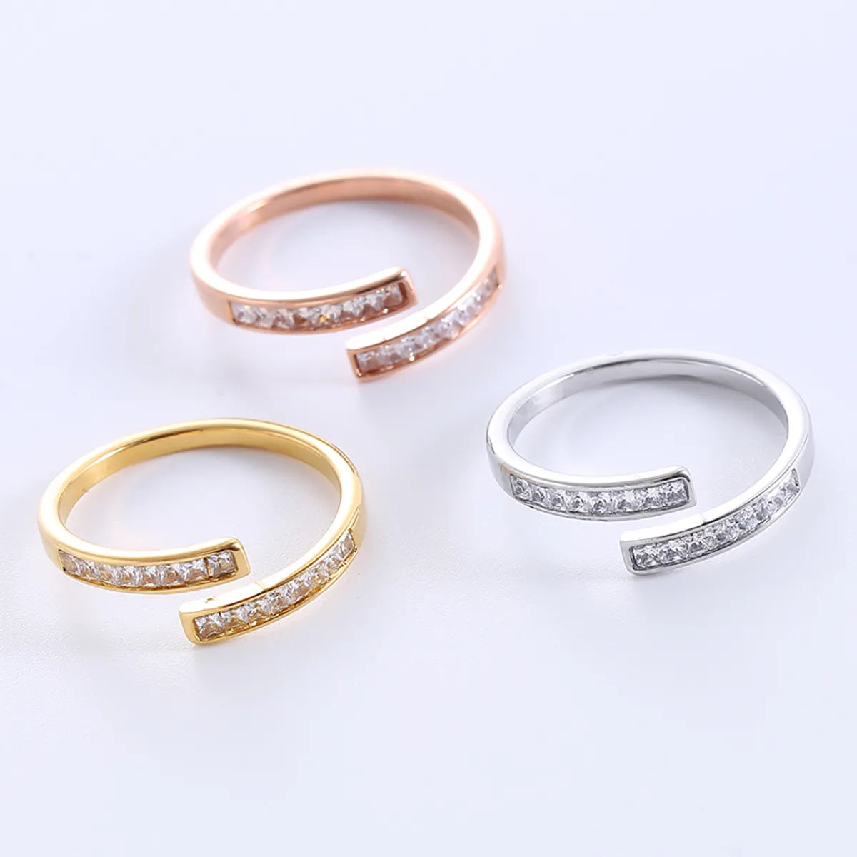 Simple Style Geometric Stainless Steel Plating Inlay Zircon 18k Gold Plated Rose Gold Plated Rings