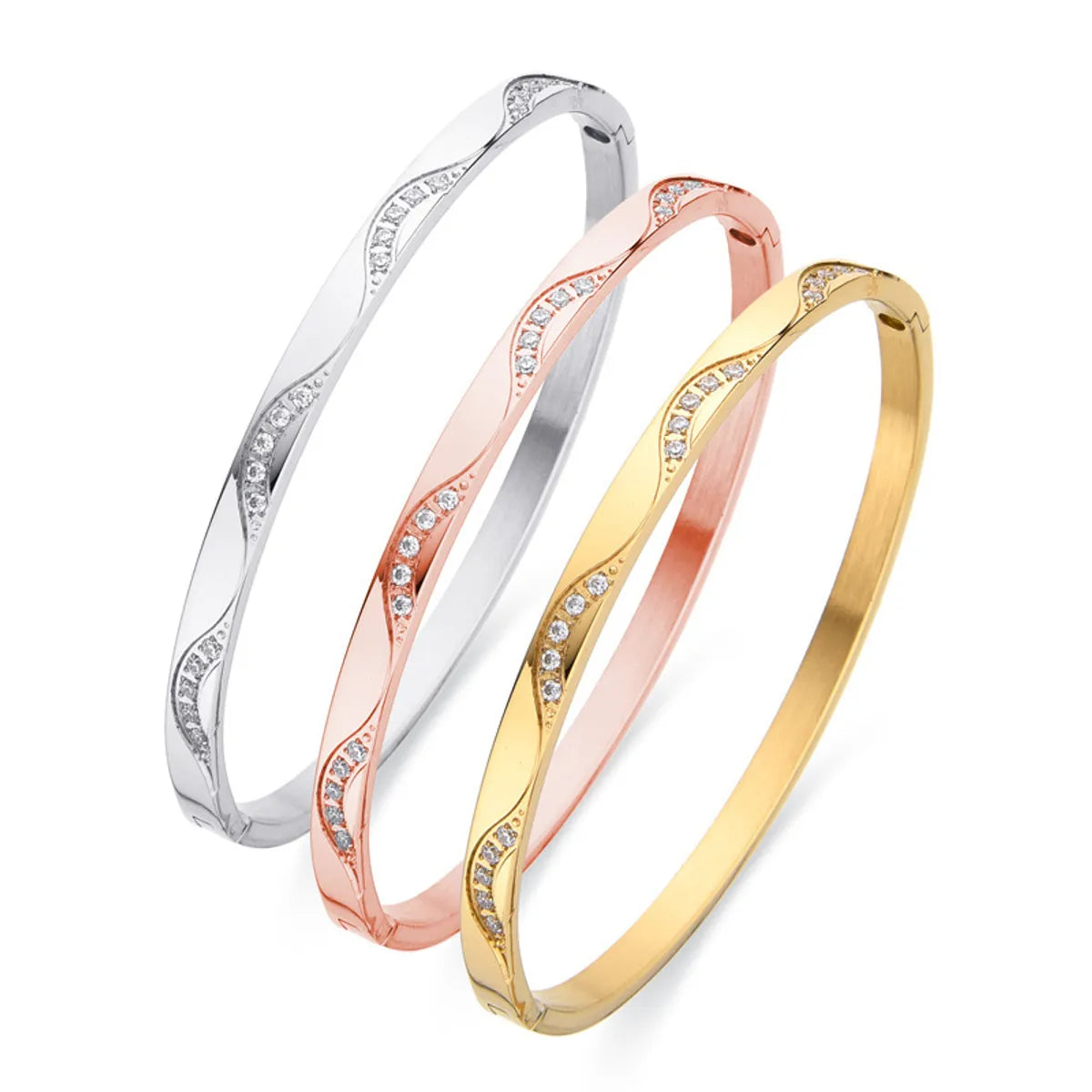 Simple Style Geometric Stainless Steel Plating Inlay Zircon Gold Plated Bangle