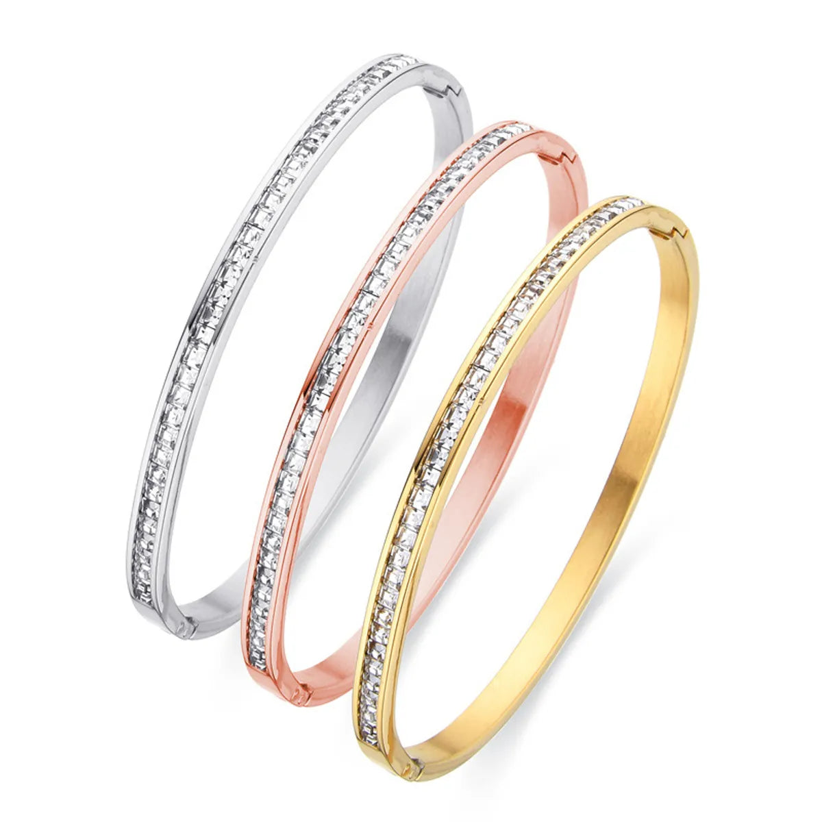 Simple Style Geometric Stainless Steel Plating Inlay Zircon Gold Plated Bangle