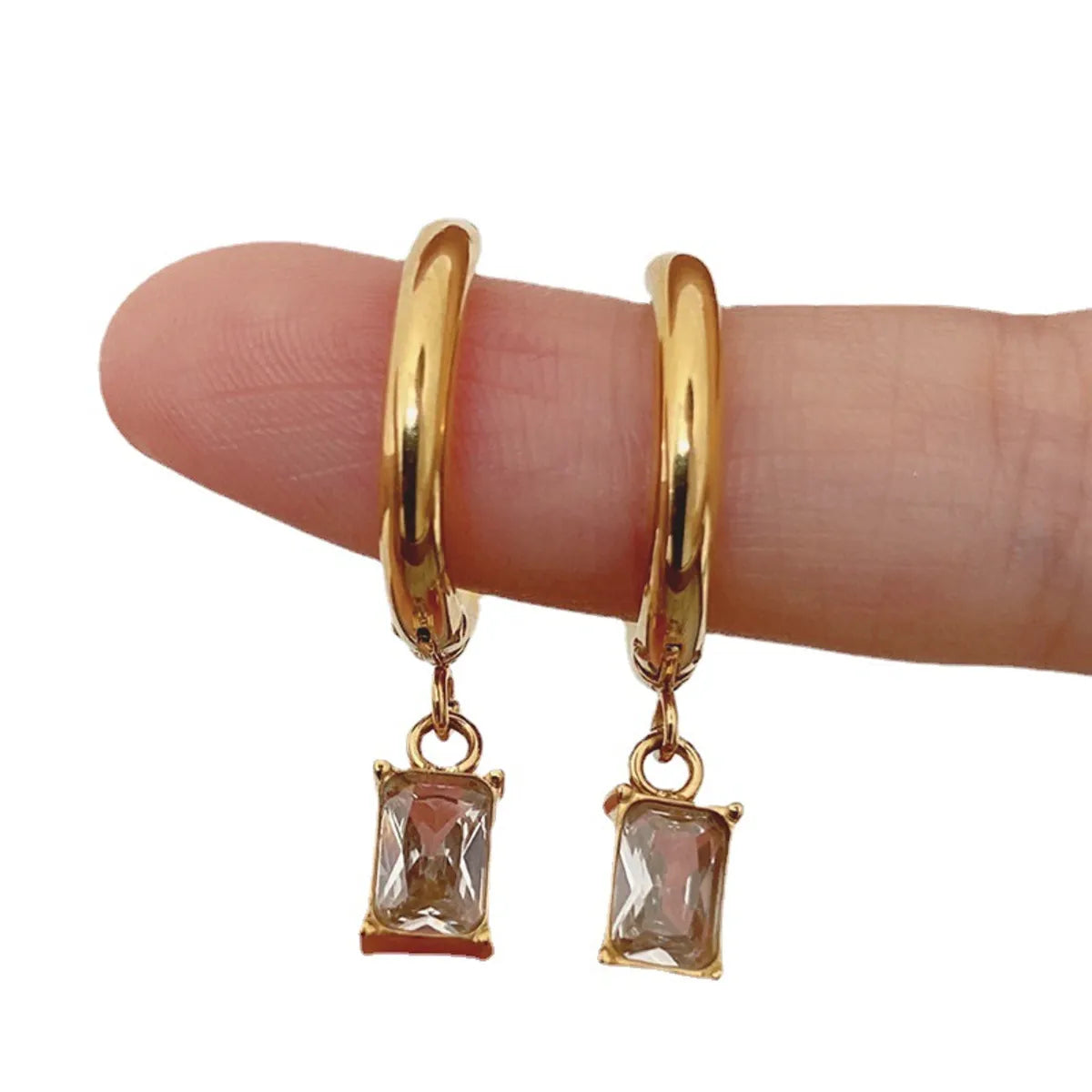 Simple Style Geometric Stainless Steel Plating Zircon Earrings 1 Pair