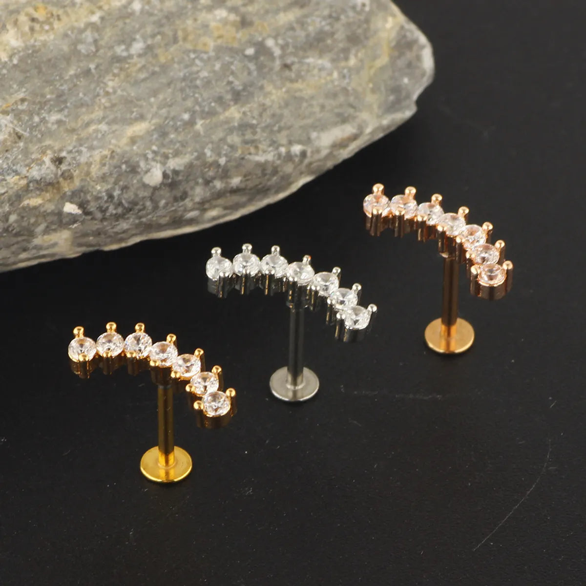 Simple Style Geometric Stainless Steel Zircon Ear Studs 1 Piece