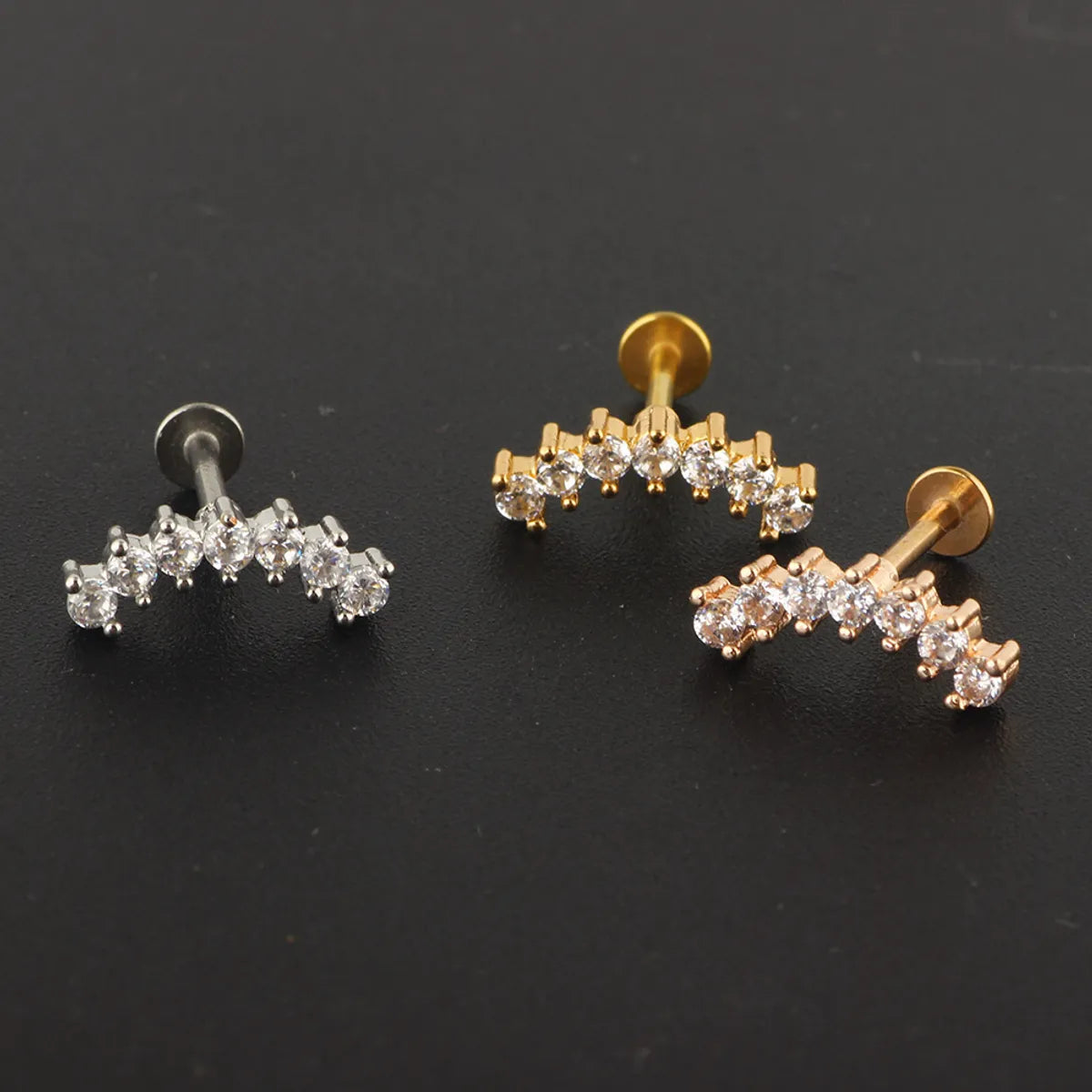 Simple Style Geometric Stainless Steel Zircon Ear Studs 1 Piece